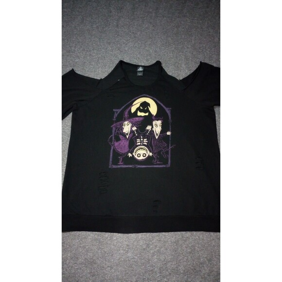 Nightmare Before Christmas Sweatshirt Womens Sz 4X Plus Distressed Open Shoulder - Picture 2 of 16